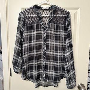 Blu Pepper Juniors Button Blouse w/ Lace - Large